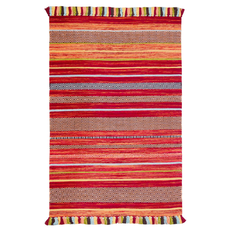 Kelim Striped Flatweave Rugs with Tassels in Red