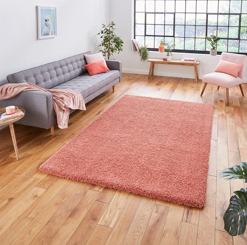 Sierra 9000 Plain Shaggy Rugs in Peach Pink